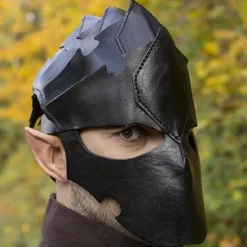 Epic Armoury Assassin Hjelm, Sort Læder, LARP