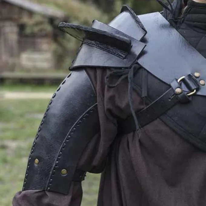 Epic Armoury Læder Skulder Rustning, Sort - Billede 2