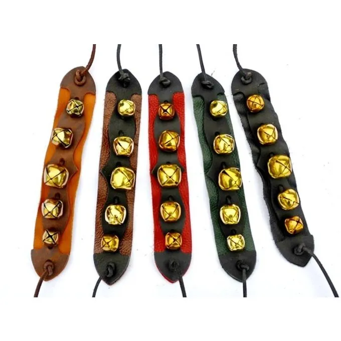 Læderarmbånd Med Messingklokker, Brun - Billede 3