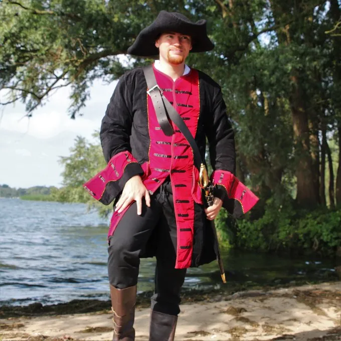 Leonardo Carbone Piratfrakke Fløjl, Sort-rød - Billede 2