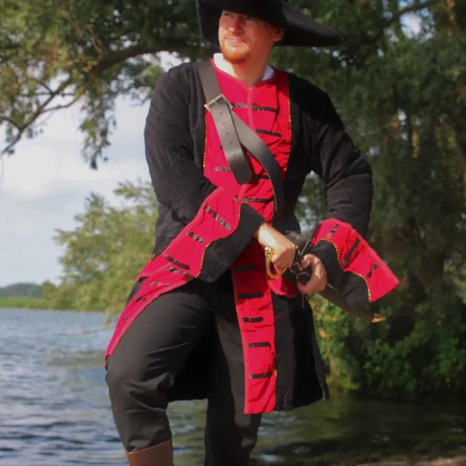 Leonardo Carbone Piratfrakke Fløjl, Sort-rød - Billede 3