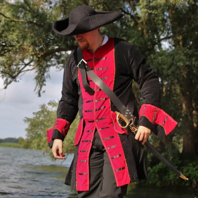 Leonardo Carbone Piratfrakke Fløjl, Sort-rød - Billede 5