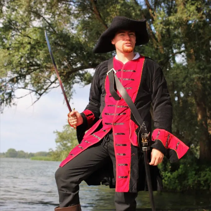 Leonardo Carbone Piratfrakke Fløjl, Sort-rød - Billede 6